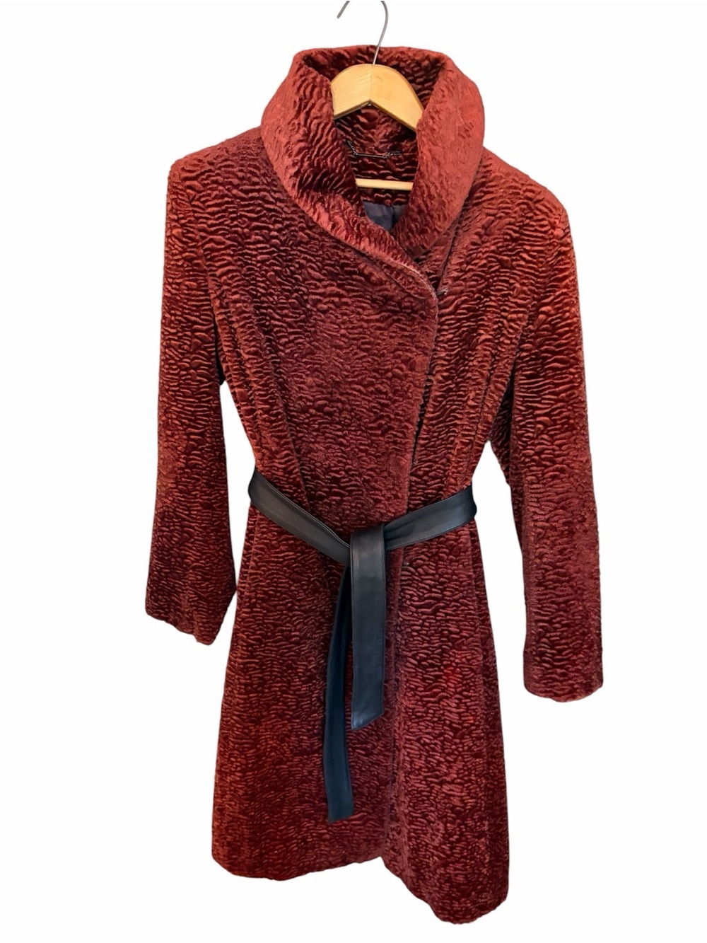Calvin Klein Brown Faux Fur Textured Belted Coat
